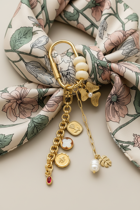 Flower Garden Stack Carabiner on Botanical Scarf
